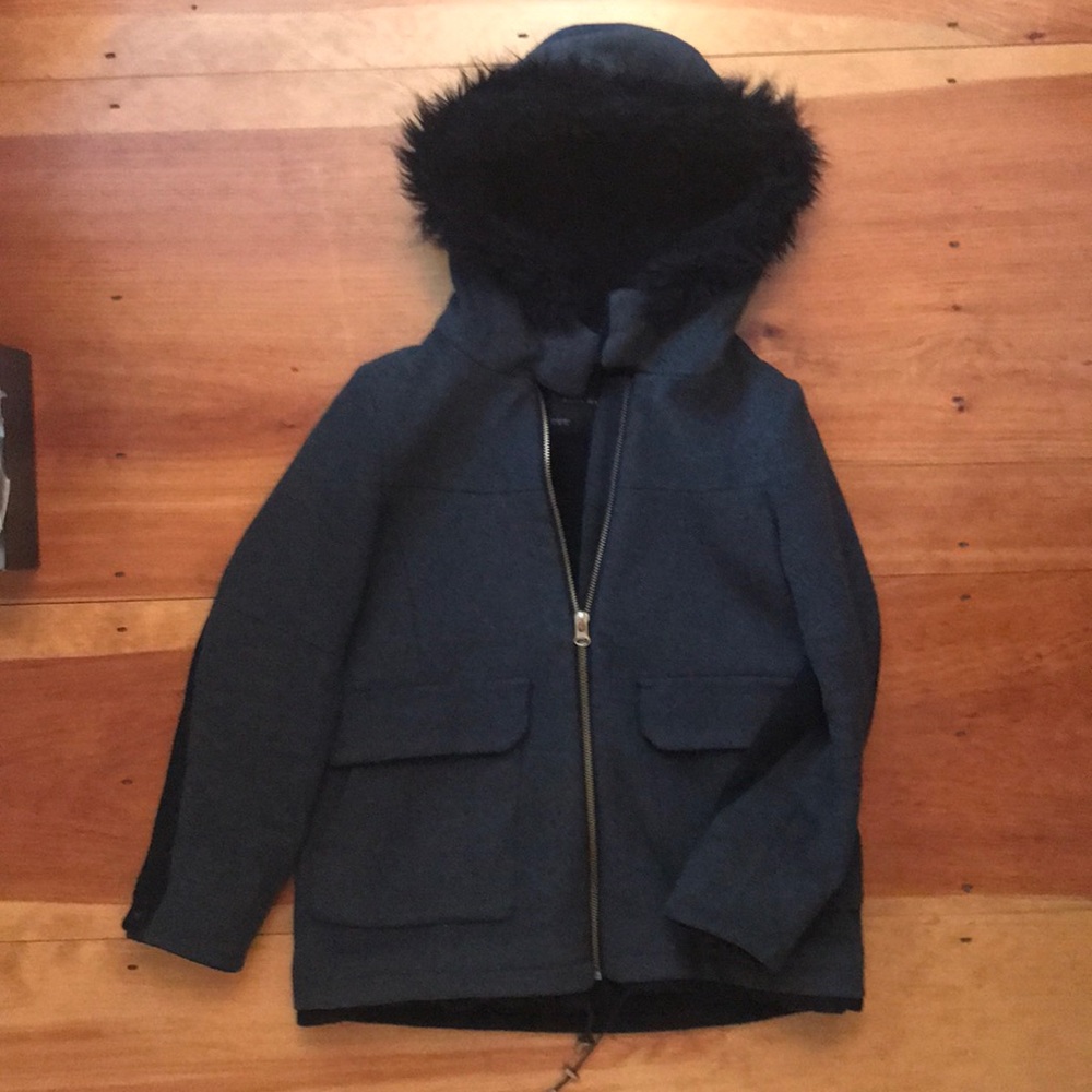 Zara Basic Zip Up Winter Jacket, Hooded. Black - image 5